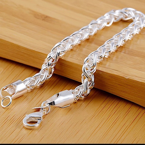 Sterling Silver Braided Bracelet Chain Link - Picture 1 of 7